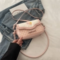 Pink apple style shoulder bag with polka dots and cute bow accent on denim jacket - No Pendant / Sakura Pink
