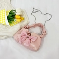 Pink pleated handbag with large bow and silver chain strap for women spring style - Pink