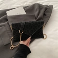 Fashionable leopard print envelope bag in black suede with elegant gold chain strap - Black