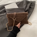 Minimalist leopard print envelope clutch bag with gold ring buckle and chain strap - Brown