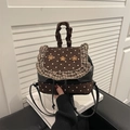 Mini zaino patchwork floreale nero e marrone con volant a pois e dettagli di fiori chic - Marrone