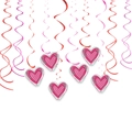 Pink and red spiral party swirls with heart pendants for romantic Valentine decoration - Rose Red Heart Swirl Hanging