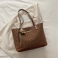 Brown leopard print tote bag with teddy bear charm on minimalist white background - Brown with Pendant