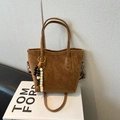 Sac seau vintage marron givré avec breloque bohème et bandoulière réglable - Avec Pendentif / Marron