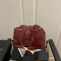 Large burgundy patent leather tote bag for women with polished finish and dual handles - Red