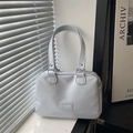 Minimalist light grey faux leather tote bag with large capacity for travel storage - Blue
