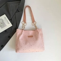 Roze canvas shopper met zilveren sterpatronen en gouden kettinghandvatten - Zonder Hanger / Roze
