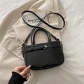 Classic black vintage small crossbody bag with silver buckle and top handle detail - Black