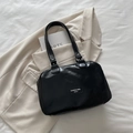Borsa tote grande in pelle PU lucida nera per trucchi e articoli da viaggio - Nero