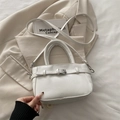 Retro cream white crossbody bag with decorative buckle and rounded top handle - White