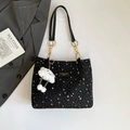 Borsa tote in tela nera con stampa a stelle, catena dorata e ciondolo a nuvola - Con Ciondolo / Nero