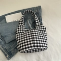 Borsa tote in tela a quadretti bianchi e neri in stile vintage accademico da donna - Nero
