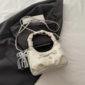 Chic white pleated shoulder bag with silver sequins, bow and pearl charms for women - Champagne With Pendant