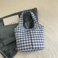 Borsa tote a quadretti bianchi e blu con doppie tasche e tracolle minimaliste - Blu