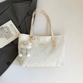 White star pattern tote bag for women featuring a cute plush cloud charm detail - With Pendant / White