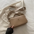 Minimalistische beige crossbodytas met gouden gesp en brede stoffen schouderband luxe - Khaki