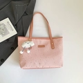 Pink tote bag with silver star prints and a cute cloud charm for daily commute - With Pendant / Pink