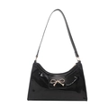 Glänzende schwarze Hobo-Tasche mit goldener Schleife und eleganter Sichelform für Damen - Schwarz