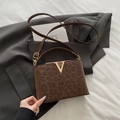 Elegante borsa a tracolla leopardata marrone con fibbia a V dorata e texture - Marrone