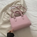 Piccola borsa a mano quadrata a righe rosa con doppio manico e tracolla rimovibile - Rosa