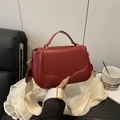 Minimalist red faux leather crossbody bag with wide adjustable shoulder strap - Red