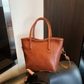 Deep brown faux leather tote bag with top handle and adjustable shoulder strap - Brown No Pendant