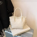 Elegant cream white faux leather tote bag with top handles and a crossbody strap - Rice White (No Pendant)