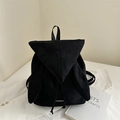 Fashionable black faux suede backpack with cute bunny ear design and drawstring closure - Black
