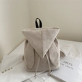 Chic beige faux suede backpack with cute 3D bunny ears and drawstring closure - Khaki