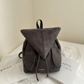 Fashion rabbit ear backpack in dark grey suede with drawstring and fashion logo - Gray