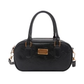 Borsa bowling nera lucida con motivi a fiocco goffrati e doppi manici superiori - Nero