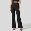 Women's high waisted black yoga flare pants with a slimming push up effect and matte finish - S / Black