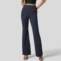 Navy blue high-waisted yoga flare pants for women with tummy control and wide leg design - S / Dark Blue