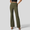 Women's high waist yoga flare pants in deep olive green with a slim lift fit - S / Army Green