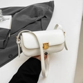 White faux leather minimalist crossbody bag with elegant gold metal buckle lock - White