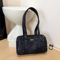 Sac fourre-tout noir à imprimé étoiles blanches avec plaque métallique et double bandoulière - Noir