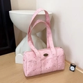 Sac polochon en toile rose avec motifs étoiles argentées et larges bandoulières - Rose