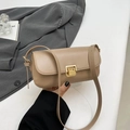 Minimalist khaki leather underarm bag with elegant gold rectangular buckle detail - Khaki