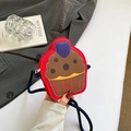 Mini cupcake-shaped kids crossbody bag in red and brown PU leather with purple heart decor - Red