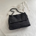 Borsa tote minimalista in tweed grigio scuro con tracolla a catena e fibbia - Nero