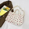 White corduroy tote bag with red strawberry print and adjustable shoulder straps - Strawberry Off-white