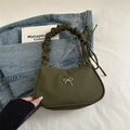 Sac croissant vert olive avec nœud argenté et détail de poignée plissée élégante - Vert