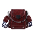 Retro burgunderrote PU Leder Umhängetasche mit Herzschließe und Jacquard Riemen - Burgunderrot