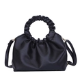 Elegante borsa a mano in pelle PU arricciata nera con manico a scrunchie e tracolla - Nero