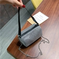 Sparkling silver rhinestone cylinder crossbody bag with chain and woven strap - Silver