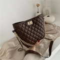 Coffee brown quilted crossbody bag with gold chain strap and metallic twist lock - Dark Brown
