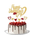 Golden glitter Happy Valentine's Day cake topper set with red heart and lip decorations - Gold Happy Valentine's Day Lip Style