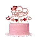 Glittery Happy Valentine's Day cake topper set with red and pink heart inserts - Rose Gold Happy Valentine's Day Heart Style