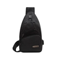 Men's black sling bag with USB charging port made of waterproof oxford fabric - Black