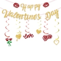 Striscione Happy Valentine's Day dorato con decorazioni a spirale a cuore rosse e oro - Banner Oro + Decorazione a Spirale